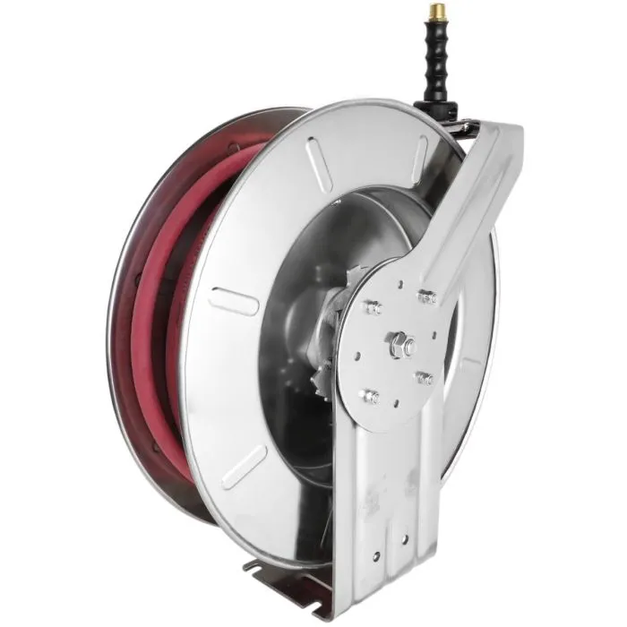 2751-2514SS - Milton® Industrial Stainless Steel Hose Reel Retractable, 1/4" ID x 25' Ultra-Lightweight Rubber Hose w/ 1/4" NPT, 300 PSI