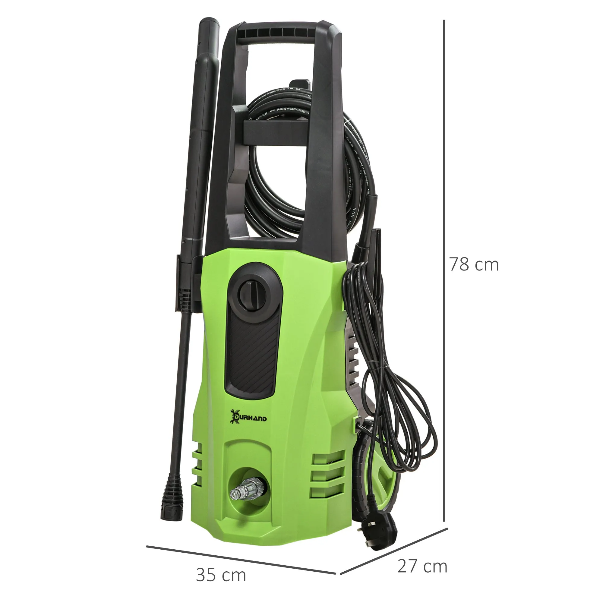 DURHAND 1800W High Pressure Washer, 150 Bar Pressure, 510 L/h Flow, High-Performance Portable Power Washer Jet Wash Cleaner for Garden, Car, Green