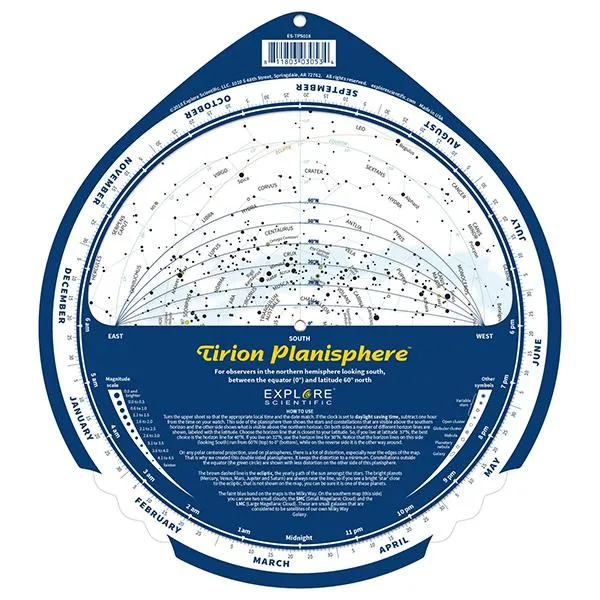 Explore Scientific Tirion Double-Sided Planisphere 0-60 Degrees North