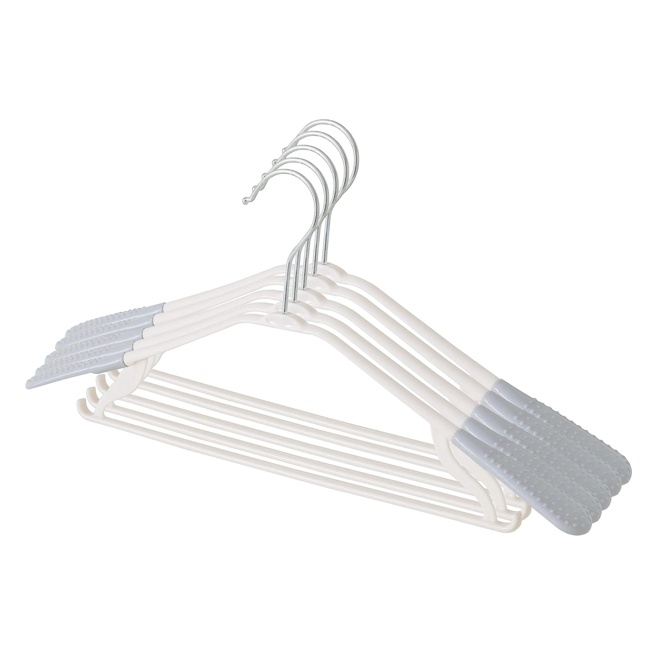 Heart Home PP Cloth Hanger Set of 5 With Zinc Plated Steel Hook (Grey)