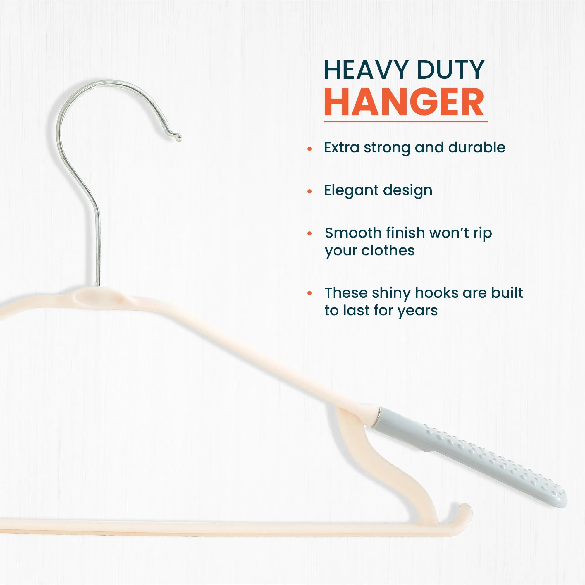 Heart Home PP Cloth Hanger Set of 5 With Zinc Plated Steel Hook (Grey)