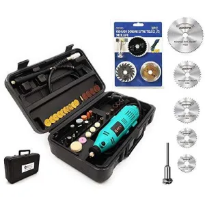 Homdum Multinational 130W Maf Mini Rotary Die Grinder Tool Kit with 40 pcs grinding accessories,1 pc Flexible shaft   6 Pcs Mini HSS Circular Saw Blade   3 PCs Mini Multi Circular Saw Blade