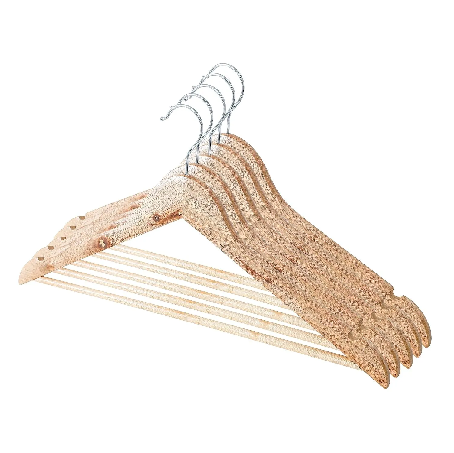 Kuber IndustriesWooden Cloth Hanger Set of 10 with Chromed Plated Steel Hook|Natural|