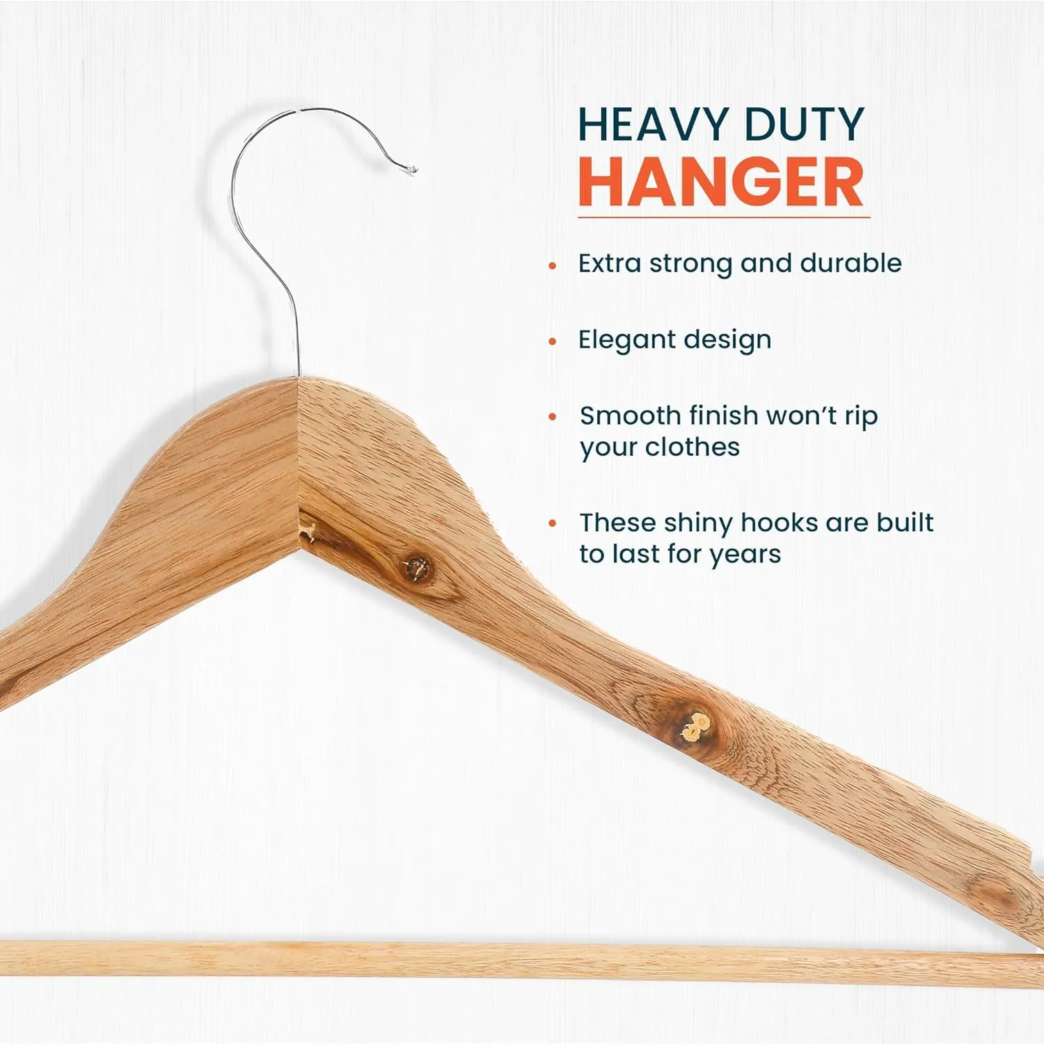 Kuber IndustriesWooden Cloth Hanger Set of 10 with Chromed Plated Steel Hook|Natural|