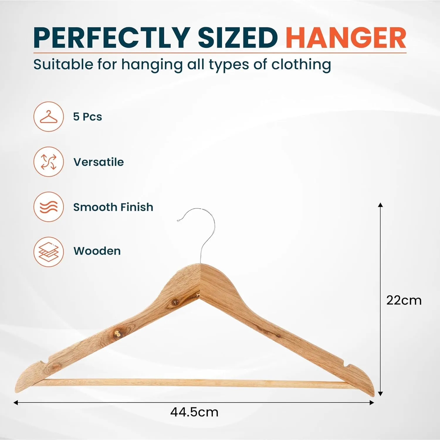 Kuber IndustriesWooden Cloth Hanger Set of 10 with Chromed Plated Steel Hook|Natural|