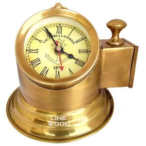 LINE WOOD™ - Antique Brass Table Clock Desk Clock Handmade Vintage Style|Multi-Function Metal Brass Beautiful Clock Victoria London Style Home & Office Decor (6 Inch - Brown)