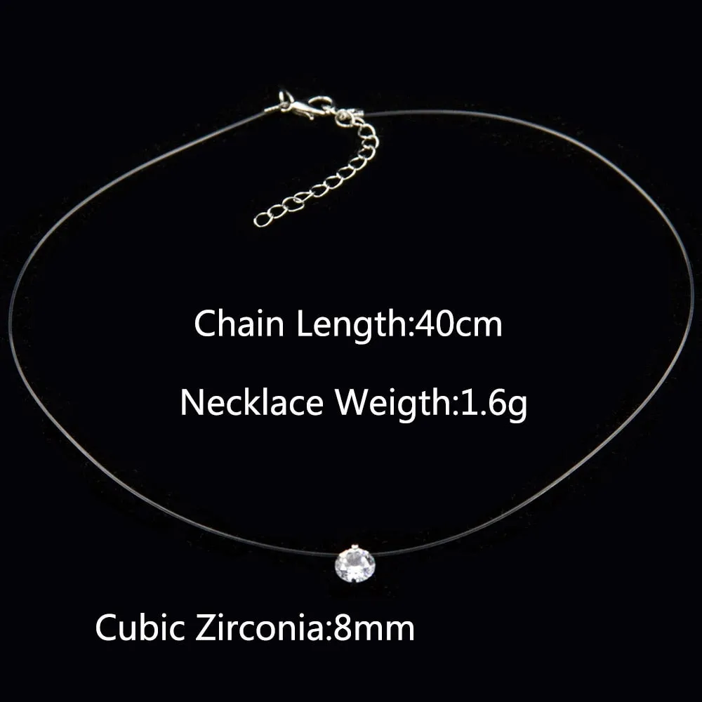 Poputton Female Transparent Fishing Line Necklace Silver Invisible Chain Necklace Women Rhinestone Choker Necklace Collier Femme