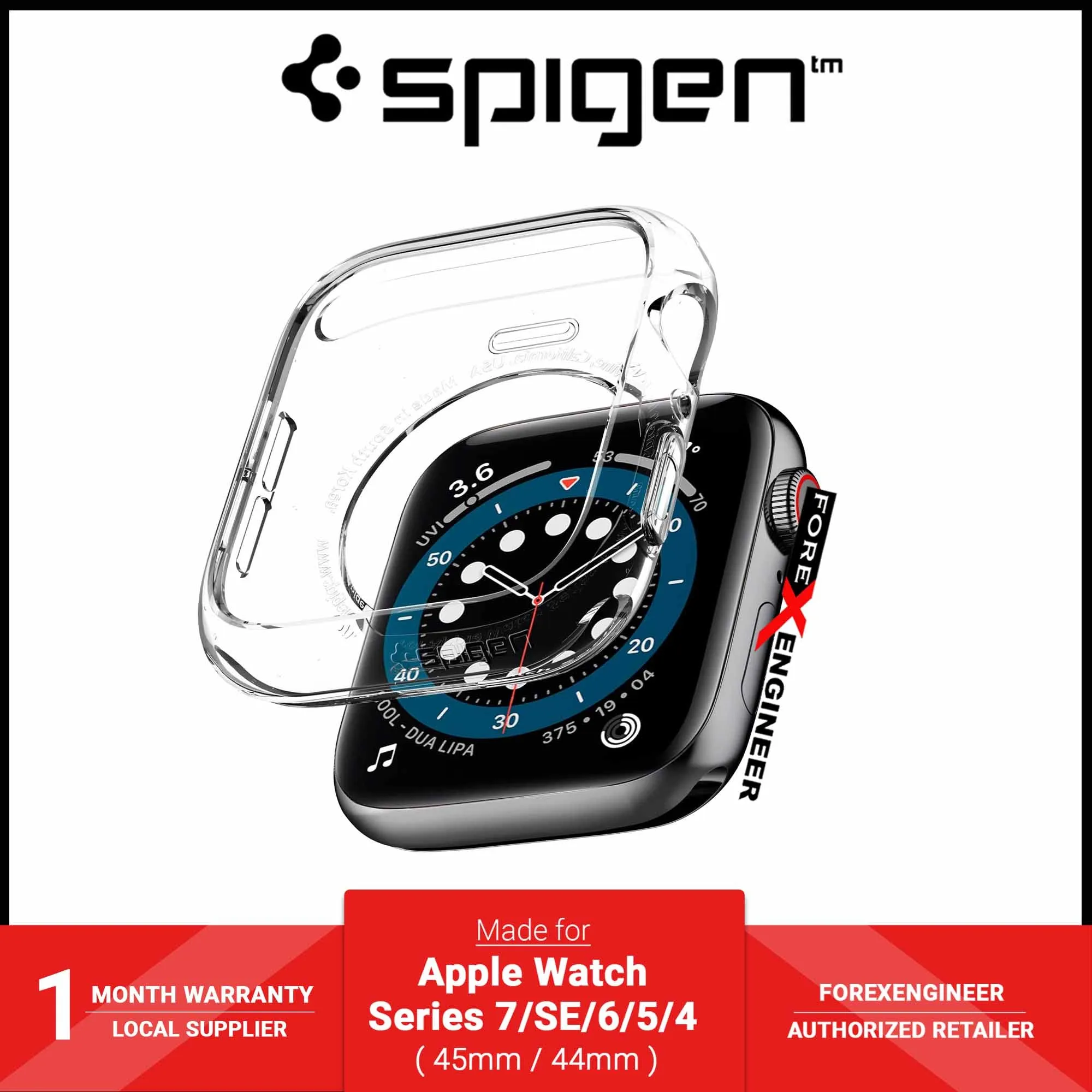 Spigen Liquid Crystal Case for Apple Watch Series 7 - 6 - SE - 5 - 4 ( 45mm - 44mm ) - Clear ( Barcode: 8809811857818 )