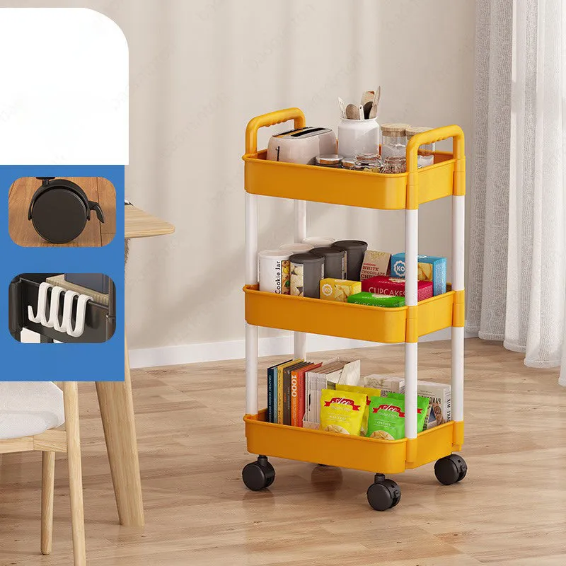 Three-tiered mobile storage rack that can be placed on the floor, HG0148