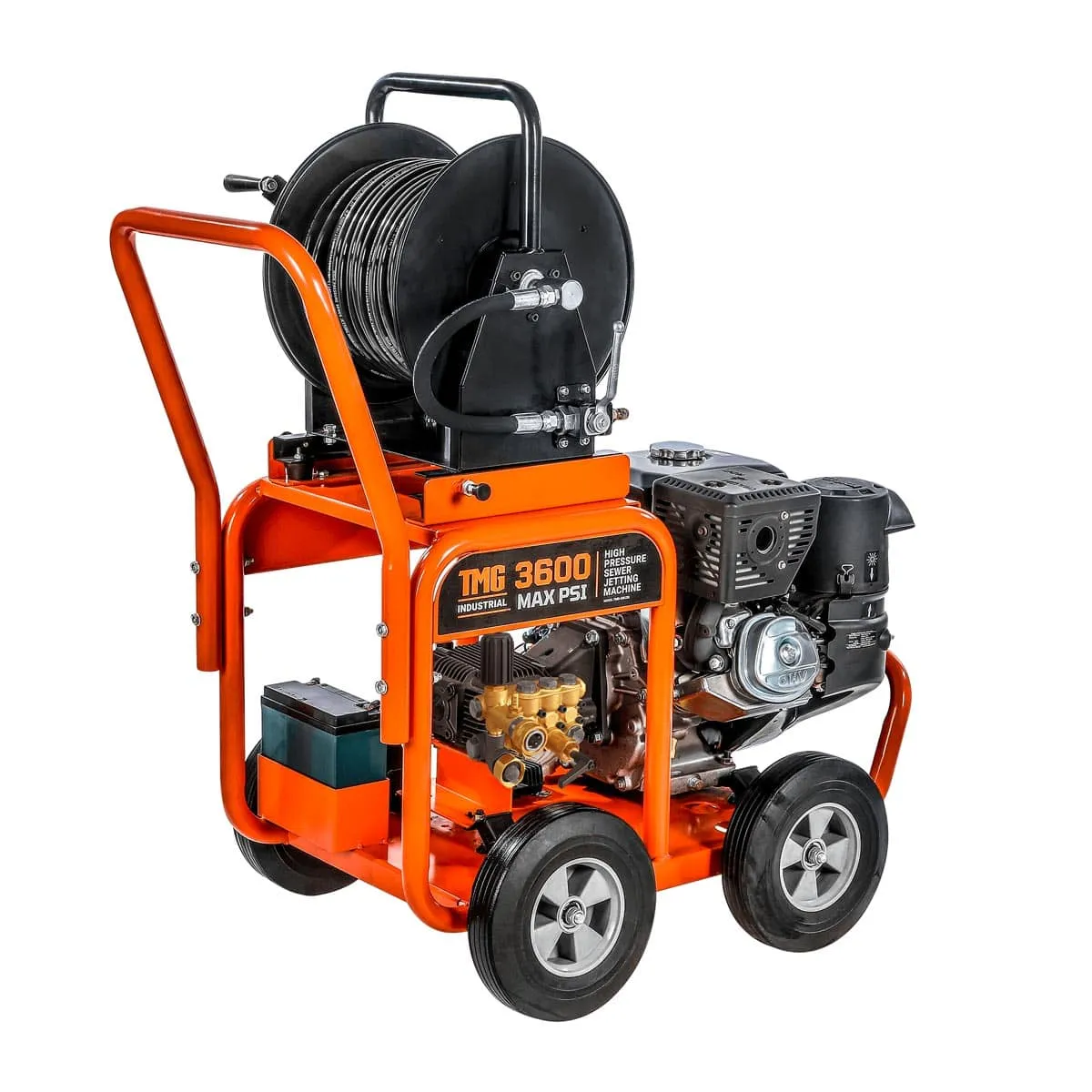 TMG Industrial 3600 PSI Kohler Powered Sewer Jetting Machine, Water Jetter, Drain Cleaner, 14 HP Kohler Engine, Stainless Steel Nozzles, 200' Hose Reel, TMG-GWJ36