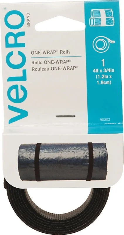 VELCRO Brand One Wrap 90302 Fastener, 3/4 in W, 48 in L, Velcro, Black :CD: QUANTITY: 6