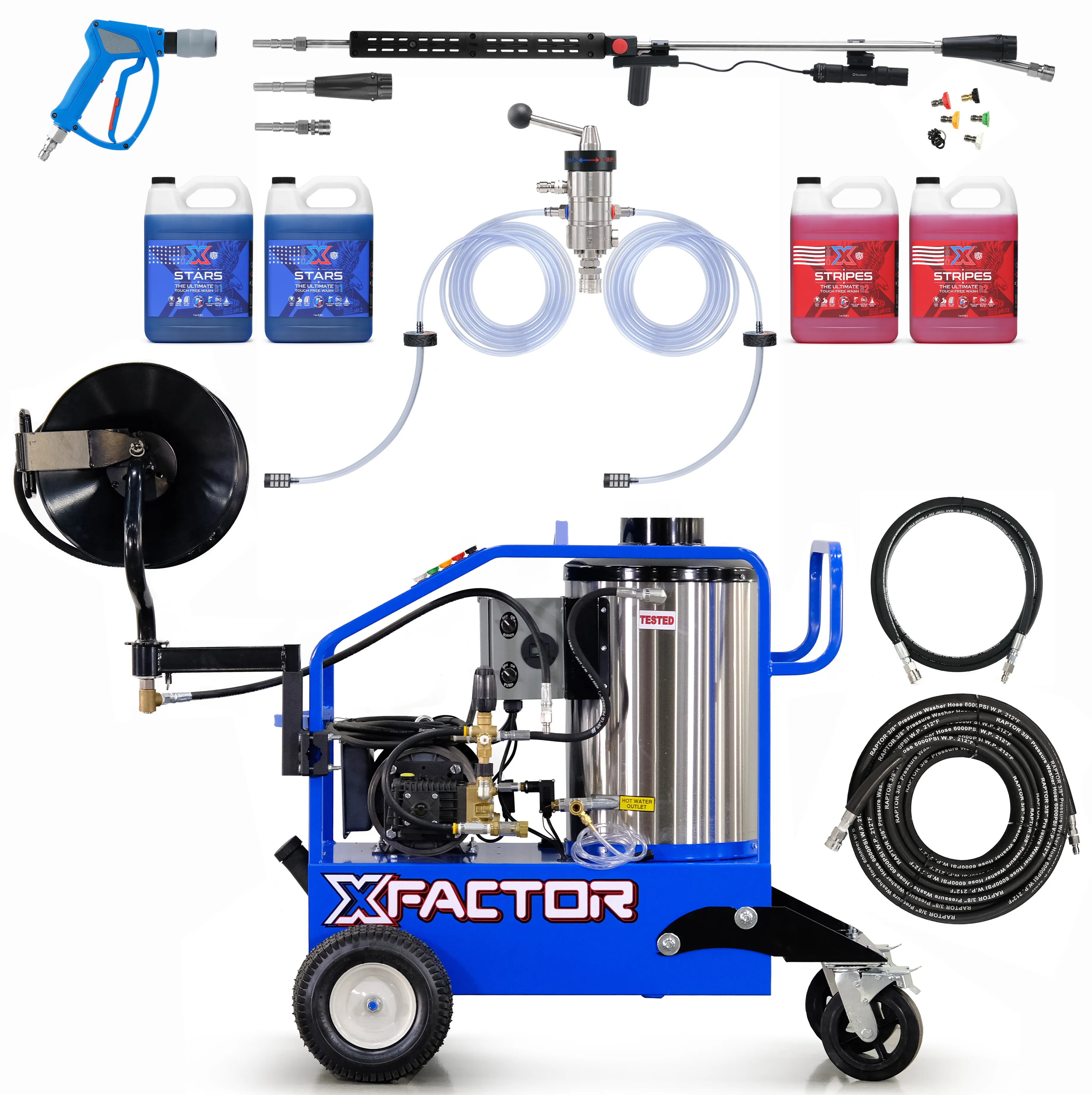 X Factor Complete Wash Bay System: Hot Water Portable 220v Electric - Freedom Foamer Touch Free Kit